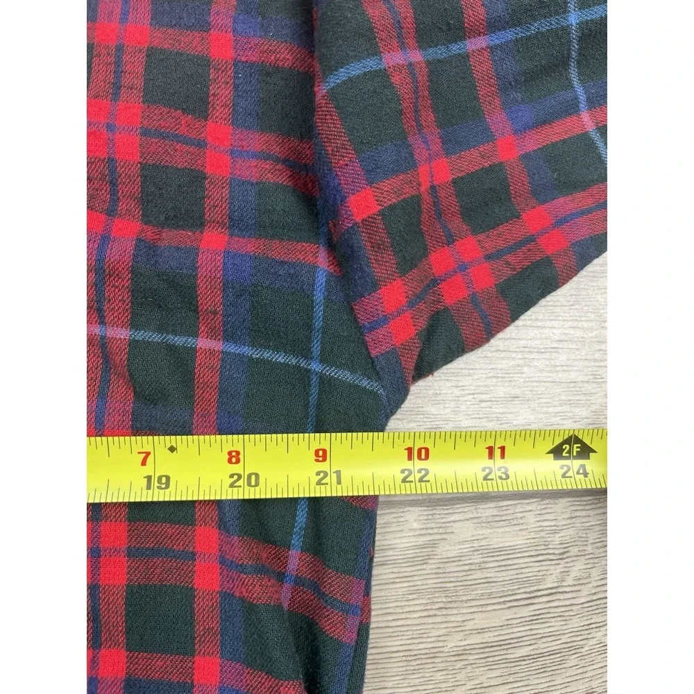 VTG LL BEAN Nightgown Women's Small Long Flannel Turtleneck Plaid Red Blue Black